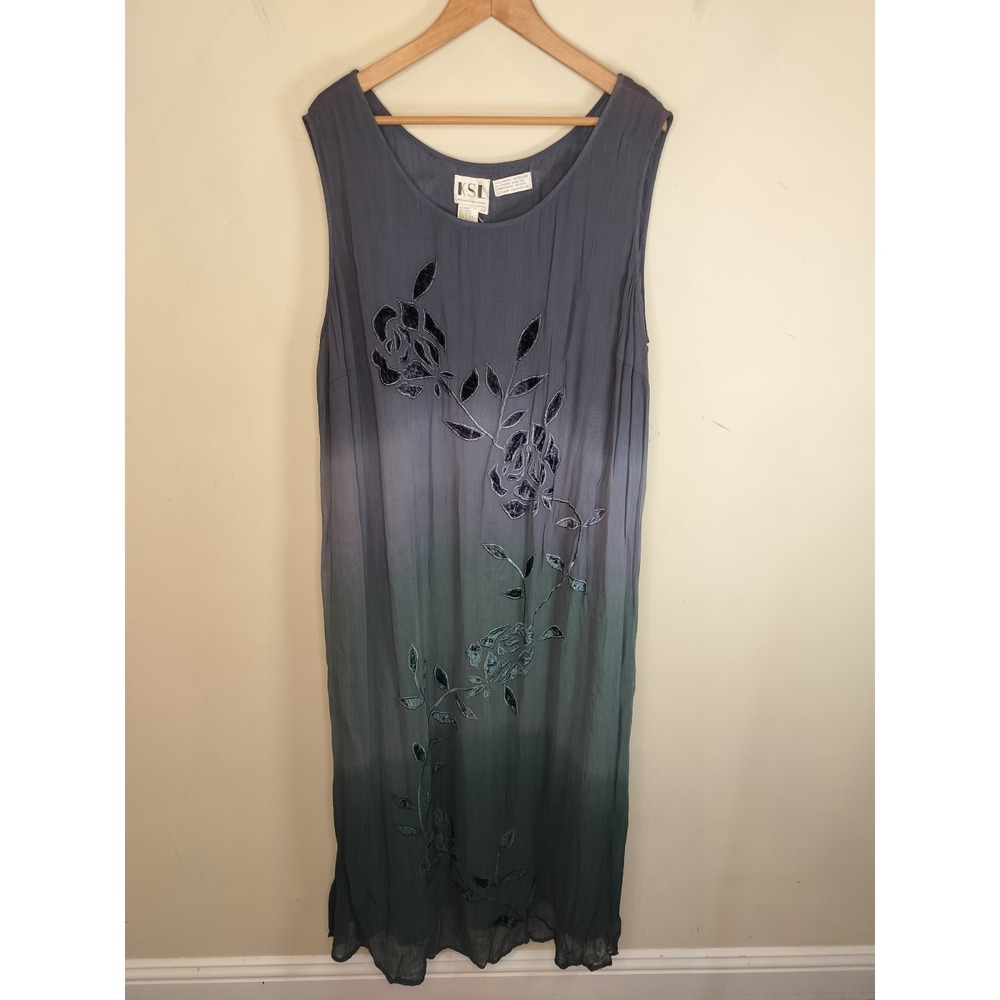 KSL Karin Stevens Floral Velvet Embroidered Maxi Dress Ombre